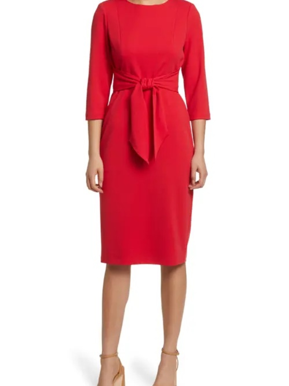 Adrianna Papell Red Tie-Waist Midi Dress